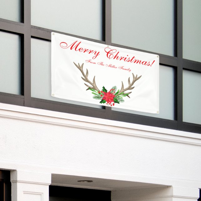 Bannière de famille de Noël Poinsettia personnalis (Bâtiment extérieur)
