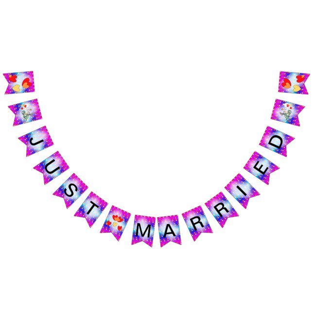 Bannière de fanion de mariage cartoon motif coeurs (Tout)