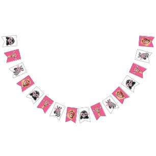 Bannière de fanions d'animaux de safari rose et bl