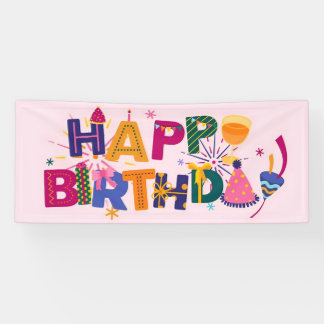 Bannière de fête avec fond rose Joyeux Anniversair