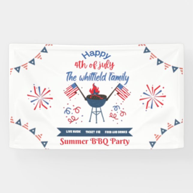 Bannière de fête BBQ d'été 4 juillet famille perso (Horizontal)
