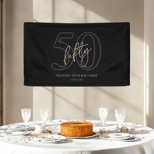 Bannière de fête d'anniversaire 50 ans Black Gold
