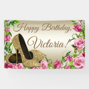 Bannière de fête d'anniversaire chaussure à talon