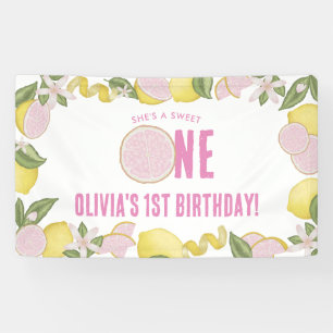Bannière de fête d'anniversaire Citronnade Rose po