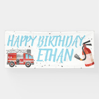 Bannière de fête d'anniversaire de camion d'incend