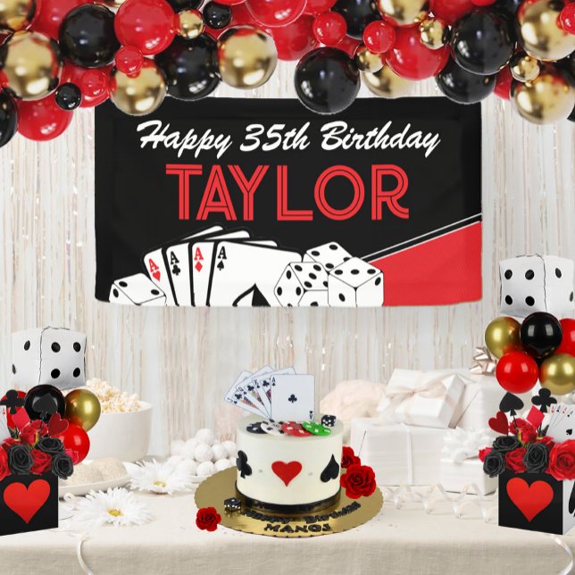 Bannière de fête d'anniversaire de carte de poker  (Casino Poker Hanging Vinyl Banner)