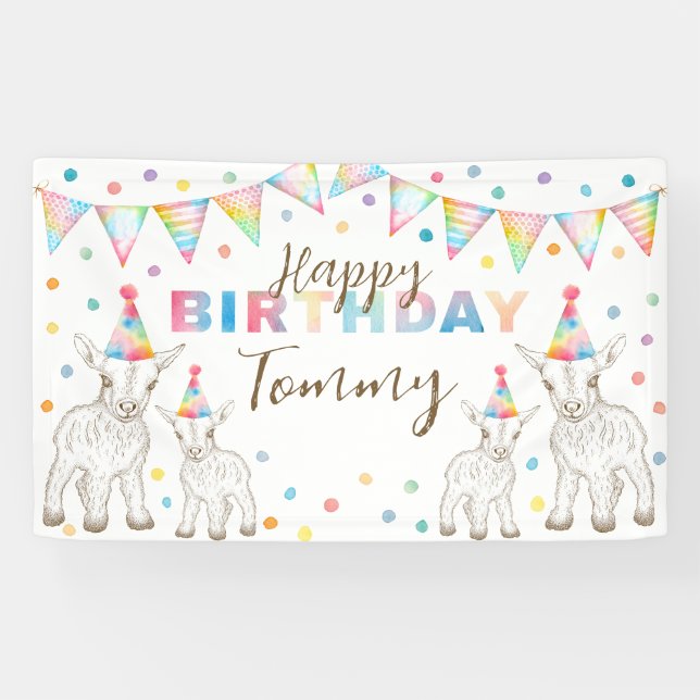 Bannière de fête d'anniversaire de chèvre d'aquare (Horizontal)