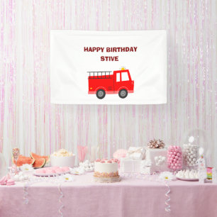 Bannière de fête d'anniversaire de Firetruck