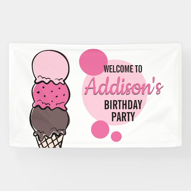 Bannière de fête d'anniversaire de la crème glacée (Horizontal)