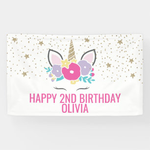 Bannière de fête d'anniversaire de licorne magique