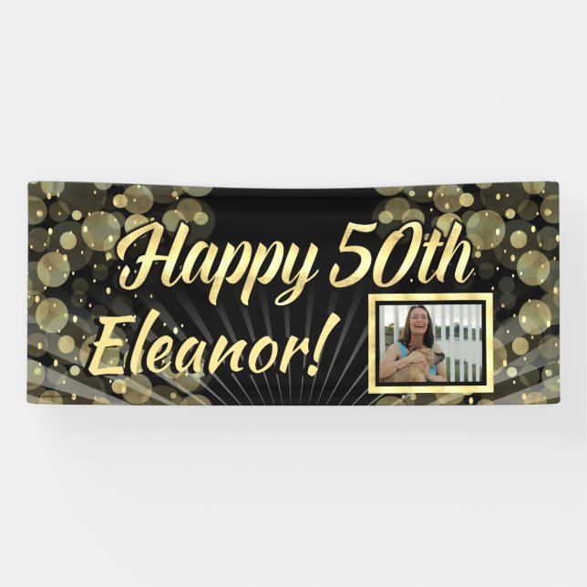 Bannière de fête d'anniversaire de photo d'or (Horizontal)
