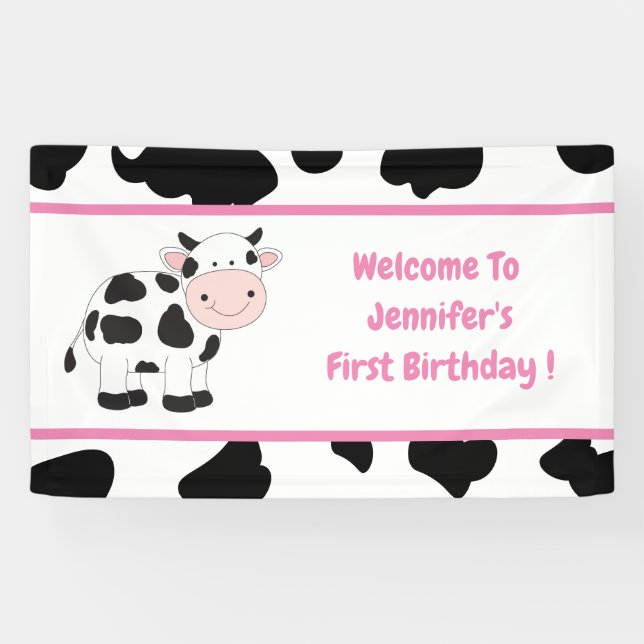 Bannière de fête d'anniversaire de Pink Cowgirl (Horizontal)