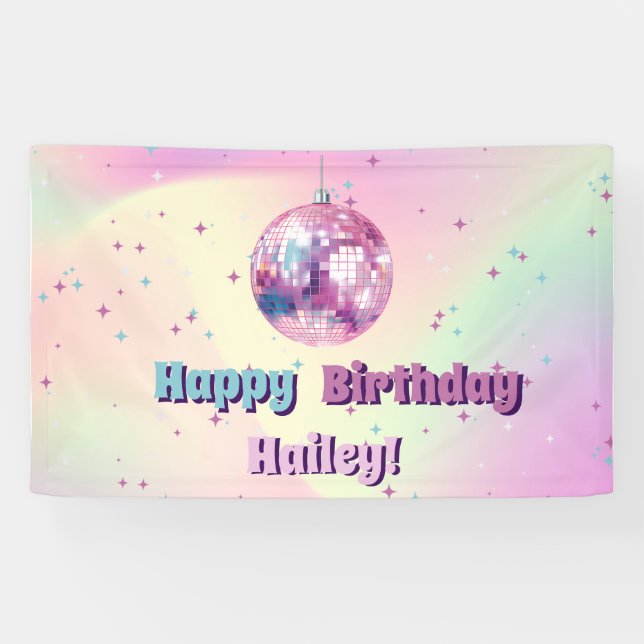 Bannière de fête d'anniversaire de Pink Disco (Horizontal)