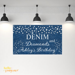 Bannière de fête d'anniversaire Denim et Diamants