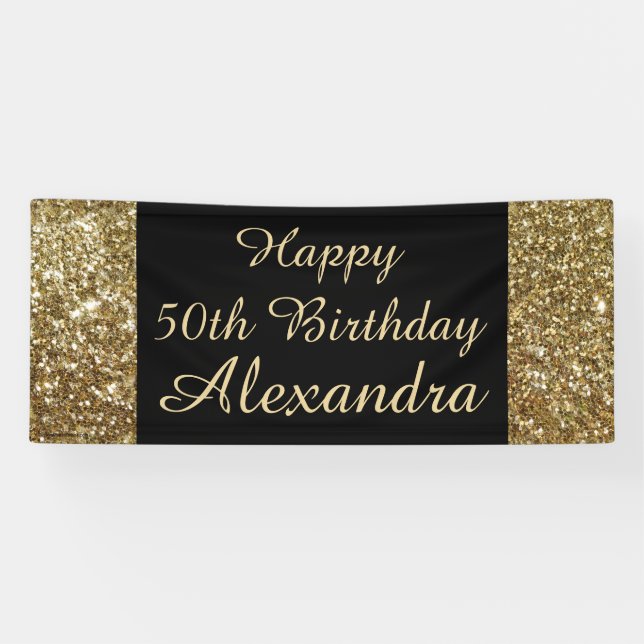 Bannière de fête d'anniversaire d'étincelle d'or (Horizontal)