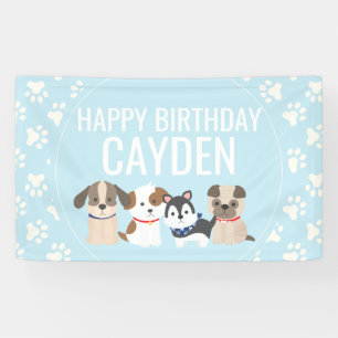 bannière de fête d'anniversaire du chiot bleu