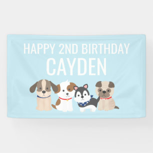 bannière de fête d'anniversaire du chiot bleu