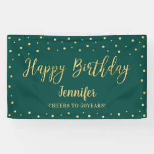 Bannière de fête d'anniversaire Gold & Green Happy