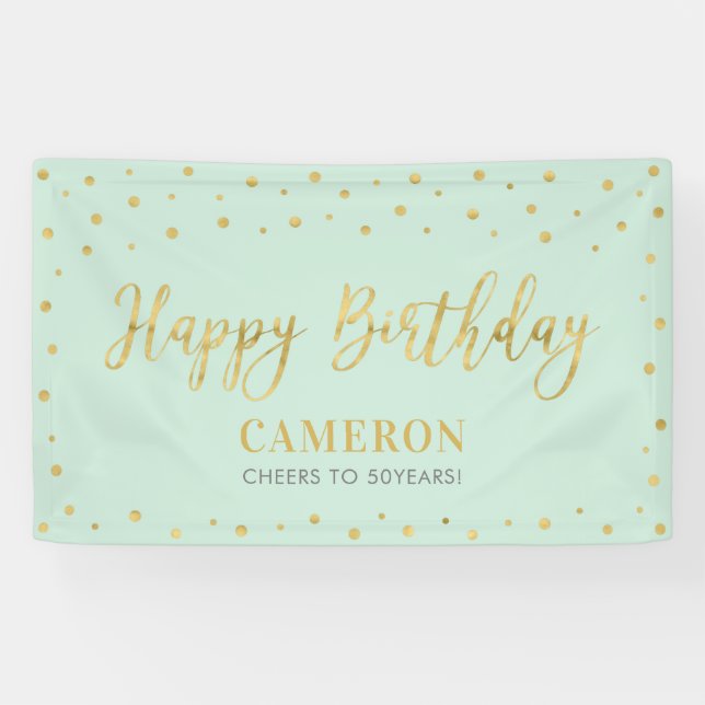 Bannière de fête d'anniversaire Gold & Mint Happy  (Horizontal)