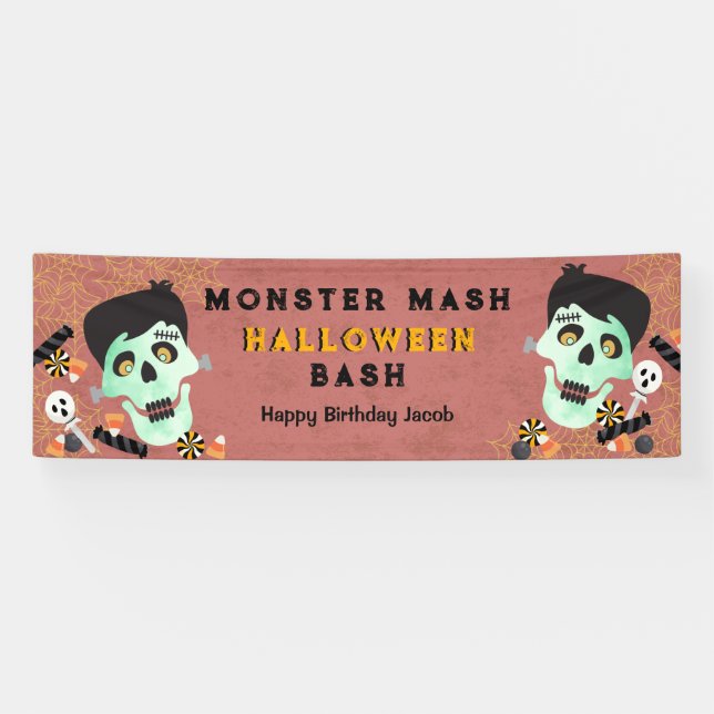Bannière de fête d'anniversaire Halloween Monster  (Horizontal)