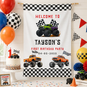 Bannière de fête d'anniversaire Monster Trucks 1er