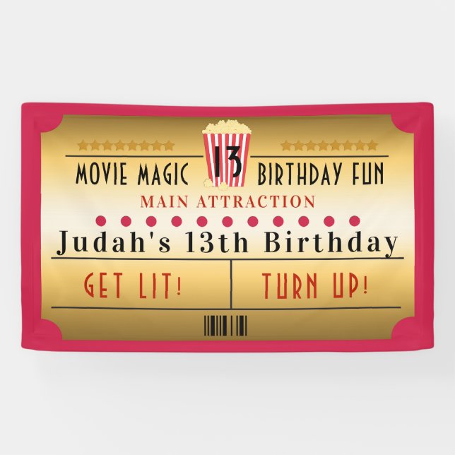 Bannière de fête d'anniversaire pour billet de cin (Horizontal)