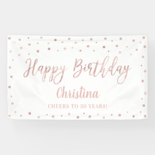 Bannière de fête d'anniversaire Rose Gold & Blanc