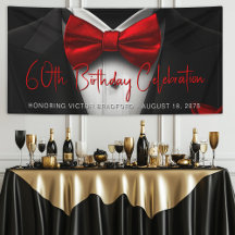 Bannière de fête d'anniversaire Smoking Rouge Noir