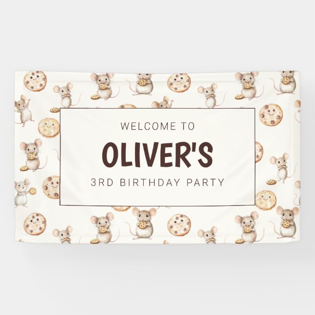 Bannière de fête d'anniversaire Souris et Cookies (Horizontal)
