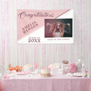 Bannière de fête de fin d'études en rose poudré mo