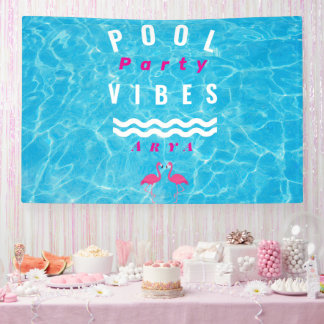 Bannière de fête de piscine personnalisée ambiance