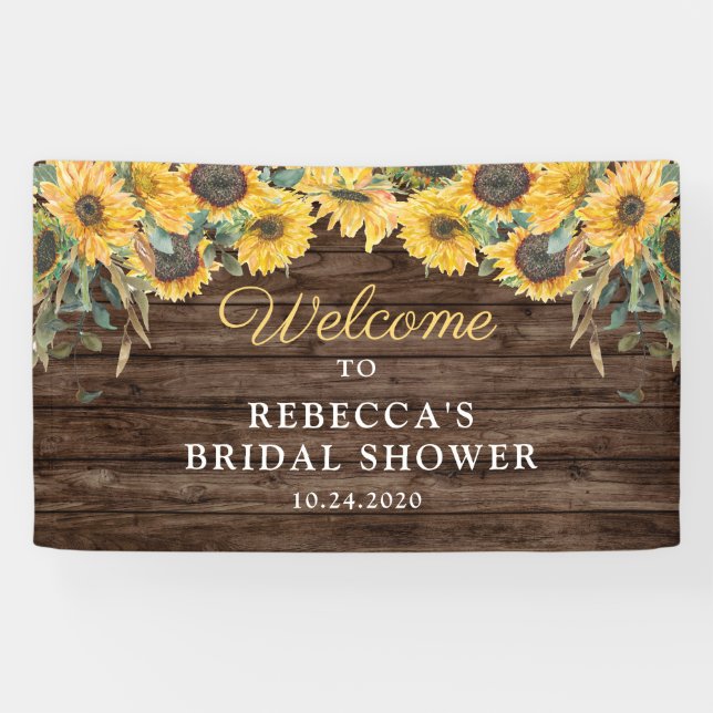 Bannière de Fête des mariées en bois de tournesol  (Horizontal)