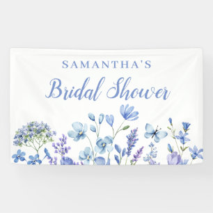 Bannière de Fête des mariées Florale Bleue