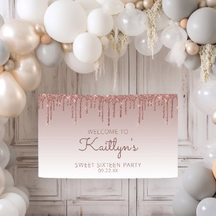 Bannière de fête Glam Rose Gold Glitter Drip Sweet