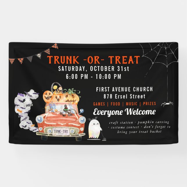 Bannière de fête moderne d'Halloween | Trunk Or Tr (Horizontal)