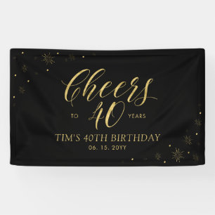 Bannière de fête moderne Or & Noir pour 40e annive