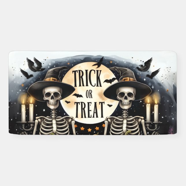 Bannière de fête pour duo de squelettes d'Hallowee (Horizontal)
