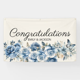 Bannière de fiançailles Papillons Floraux Bleu Pou