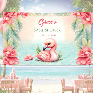 Bannière de Flamant rose rose exotique tropical Lu