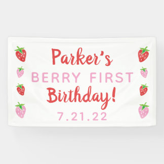 Bannière de fraise d'abord anniversaire Berry avec