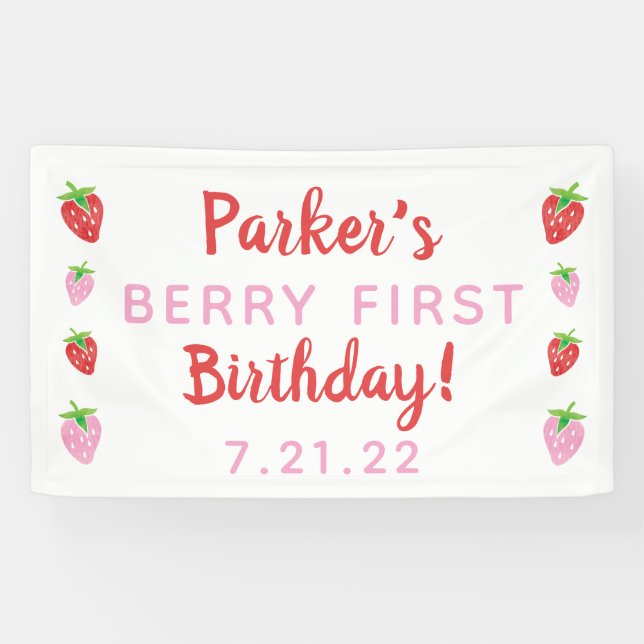 Bannière de fraise d'abord anniversaire Berry avec (Horizontal)