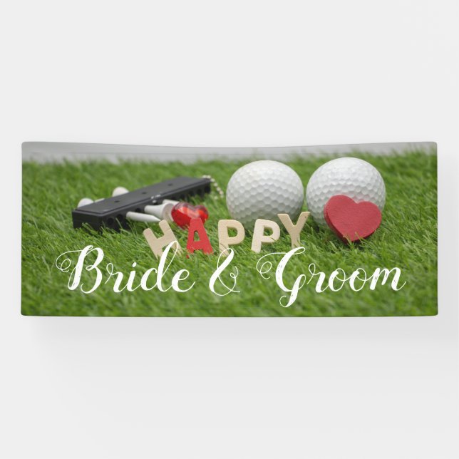 Bannière de golf mariage balle de golf et l'amour  (Horizontal)
