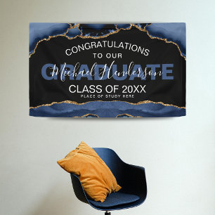 Bannière de graduation Abstraite marine et or