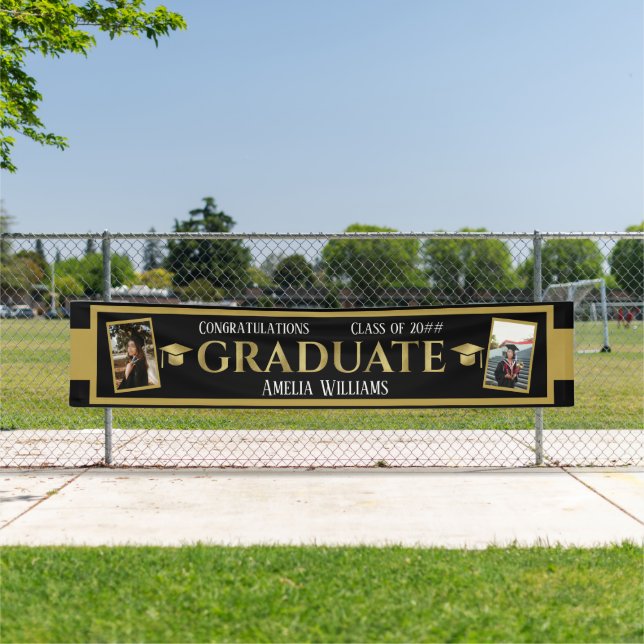 Bannière de graduation de photos en noir et or ext (En situation)