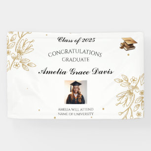 Bannière de graduation florale or élégant