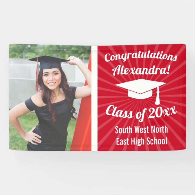 Bannière de graduation photo personnalisée en roug (Horizontal)