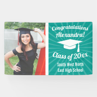 Bannière de graduation photo personnalisée Turquoi