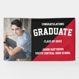Bannière de graduation Simple One Photo Black Red 