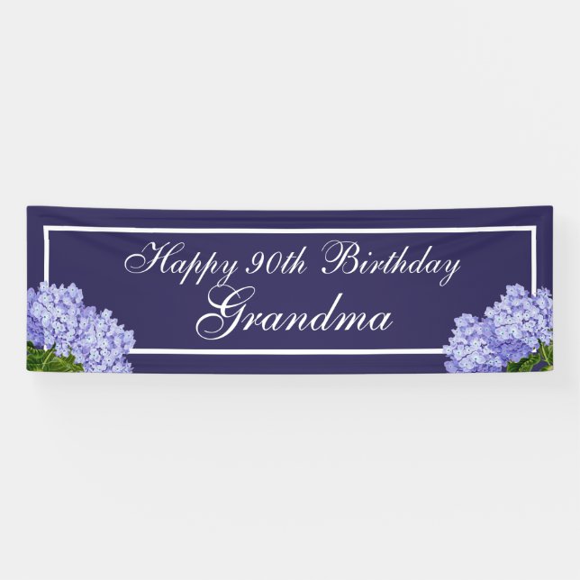 Bannière de grand-mère florale violette joyeux 90e (Horizontal)