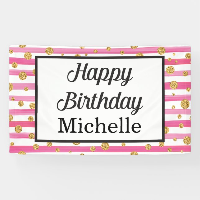Bannière de joyeux anniversaire - rose et or (Horizontal)